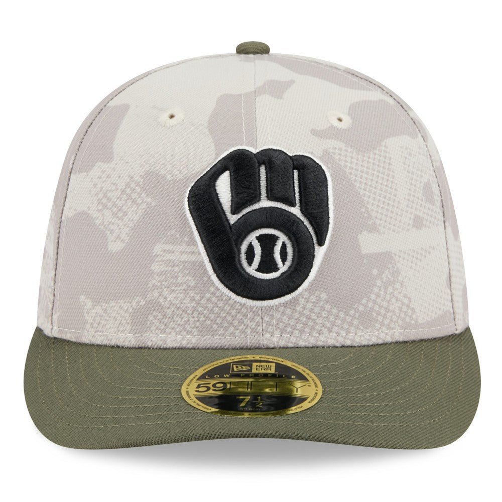 Milwaukee Brewers New Era 2025 Armed Forces Day Low Profile 59FIFTY Fitted Hat - Light Beige/Olive - New Era on Sale