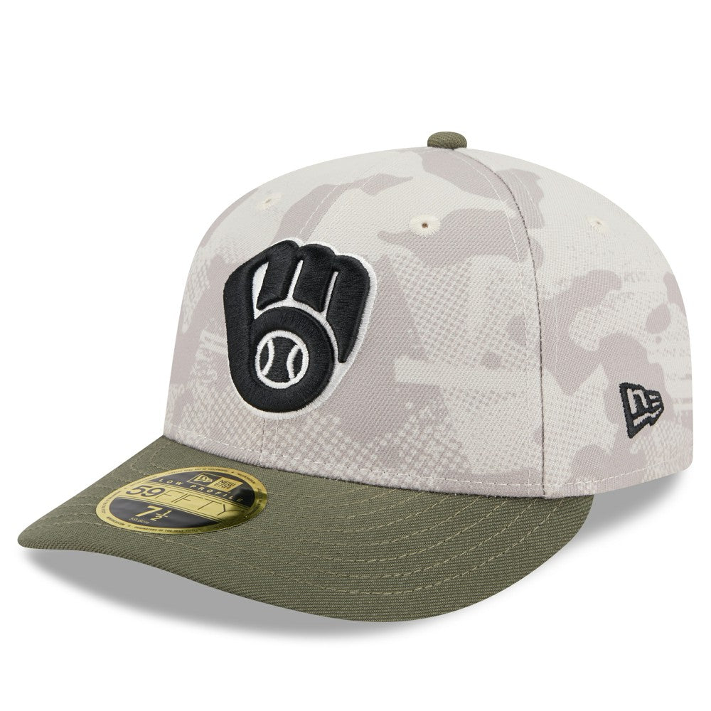 Milwaukee Brewers New Era 2025 Armed Forces Day Low Profile 59FIFTY Fitted Hat - Light Beige/Olive - New Era on Sale