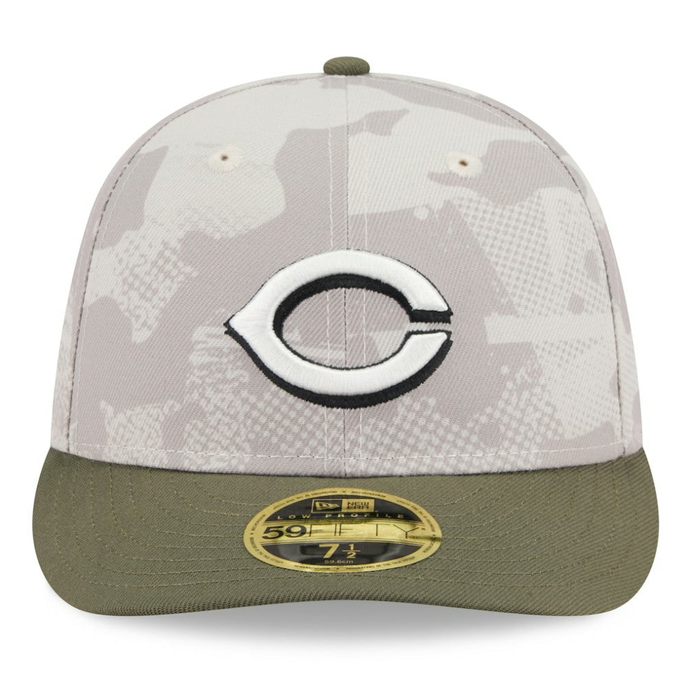 Cincinnati Reds New Era 2025 Armed Forces Day Low Profile 59FIFTY Fitted Hat - Light Beige/Olive - New Era Online