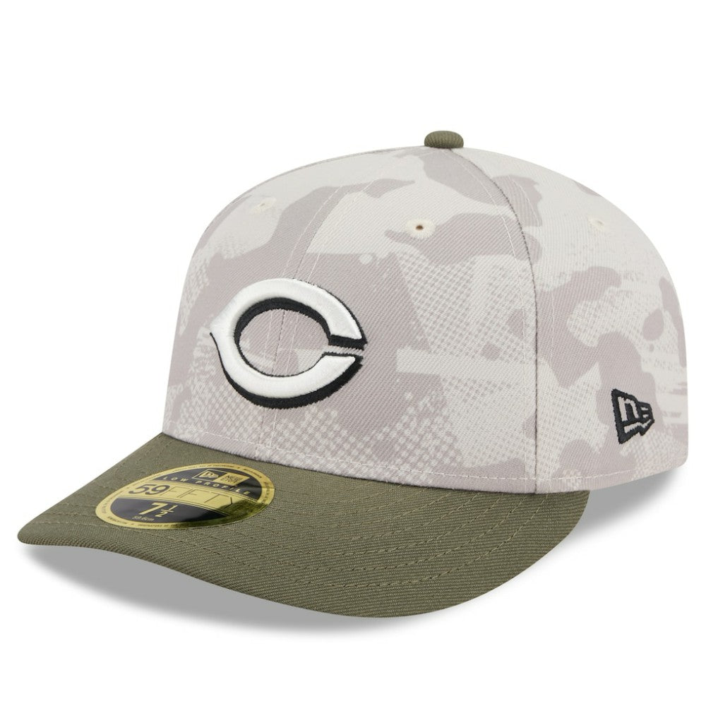 Cincinnati Reds New Era 2025 Armed Forces Day Low Profile 59FIFTY Fitted Hat - Light Beige/Olive - New Era Online