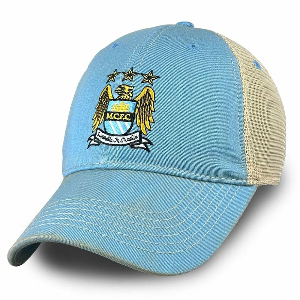 Manchester City 1863FC Retro Tea Washed Vintage Trucker Adjustable Hat Sky Blue
