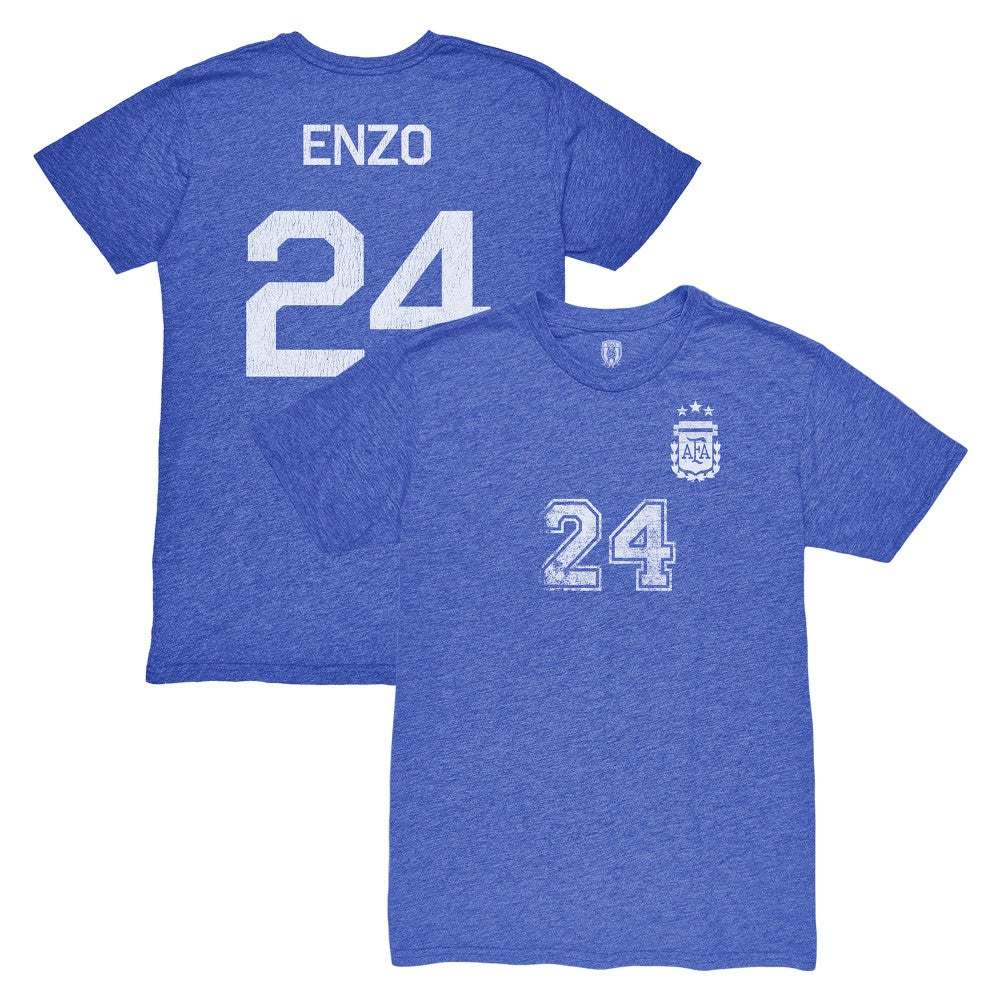 Enzo Fernández Argentina National Team 1863FC Player Vintage Tri-Blend T-Shirt Blue
