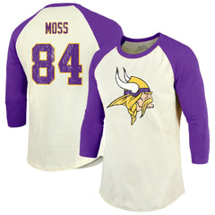 Randy Moss Minnesota Vikings Majestic Threads Retired Player Name & Number 3/4 Raglan Sleeve T-Shirt  Cream/Purple