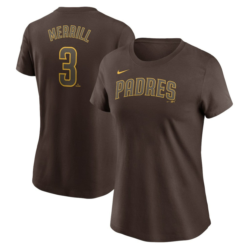 Jackson Merrill San Diego Padres Nike Women's Cooperstown Collection Fuse Name & Number T-Shirt - Brown - Nike Sale