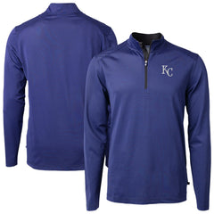 Kansas City Royals Cutter & Buck Big & Tall Virtue Eco Pique Micro Stripe Recycled Quarter-Zip Pullover Top - Blue - MLB Discount