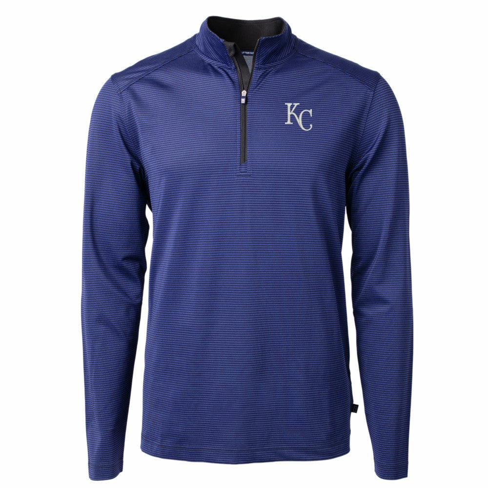 Kansas City Royals Cutter & Buck Big & Tall Virtue Eco Pique Micro Stripe Recycled Quarter-Zip Pullover Top - Blue - MLB Discount