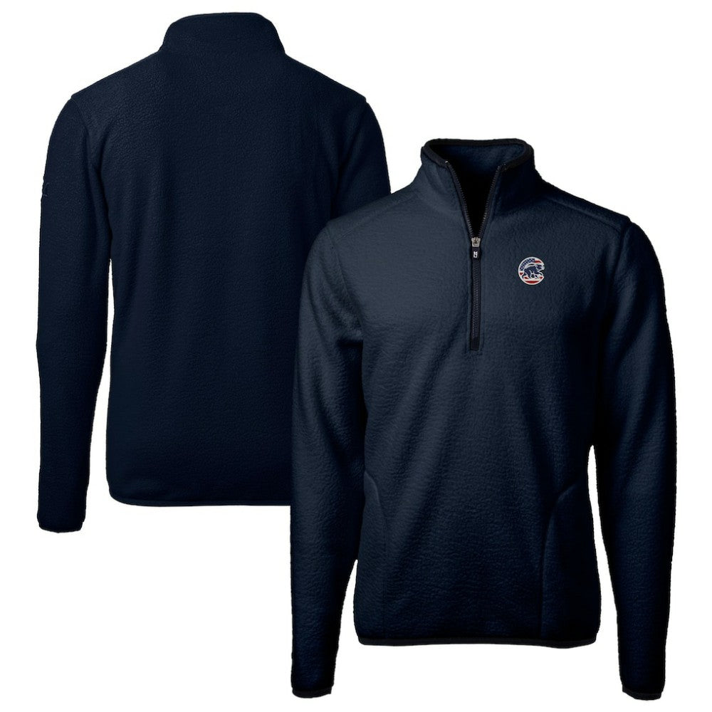 Chicago Cubs Cutter & Buck Big & Tall Americana Cascade Eco Fleece Quarter-Zip Jacket - Navy - MLB Lifestyle