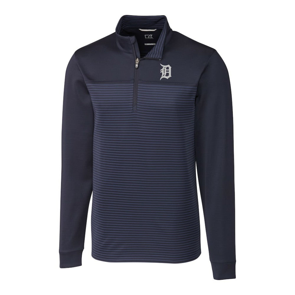 Detroit Tigers Cutter & Buck Big & Tall Traverse Stripe Stretch DryTec Quarter-Zip Top - Navy - MLB Sale