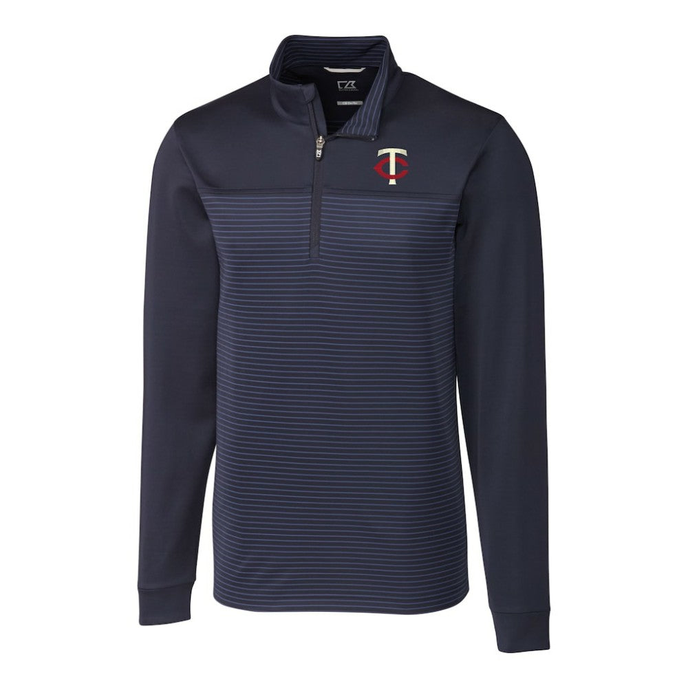 Minnesota Twins Cutter & Buck Big & Tall Traverse Stripe Stretch DryTec Quarter-Zip Top - Navy - MLB Lifestyle