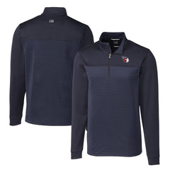 Cleveland Guardians Cutter & Buck Big & Tall Traverse Stretch Eco Stripe DryTec Quarter-Zip Top - Navy - MLB Sale