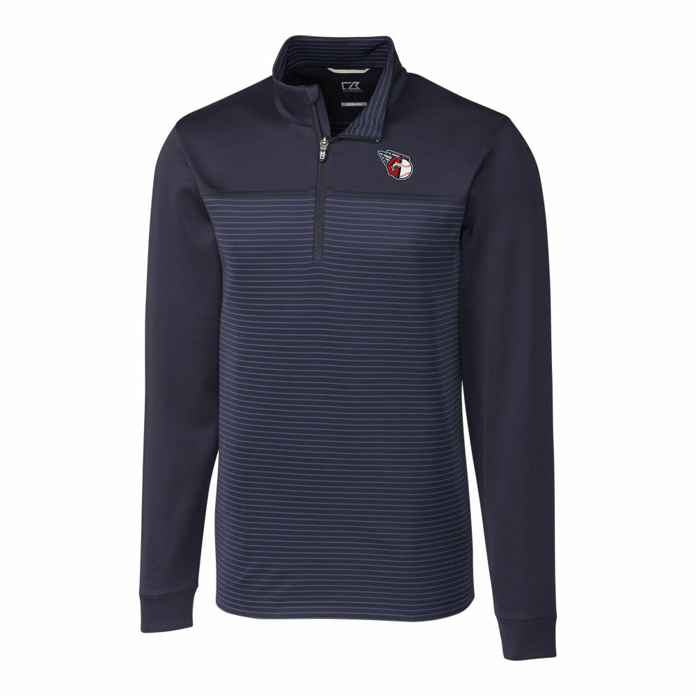 Cleveland Guardians Cutter & Buck Big & Tall Traverse Stretch Eco Stripe DryTec Quarter-Zip Top - Navy - MLB Sale