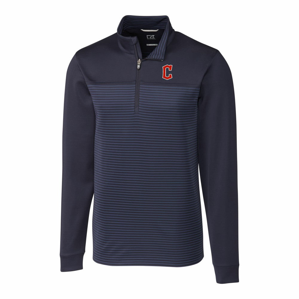 Cleveland Guardians Cutter & Buck Big & Tall Traverse Stripe Stretch DryTec Quarter-Zip Top - Navy - MLB Online