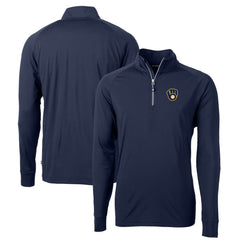 Milwaukee Brewers Cutter & Buck Big & Tall Adapt Eco Knit Stretch Recycled Raglan DryTec Quarter-Zip Top - Navy - MLB Online