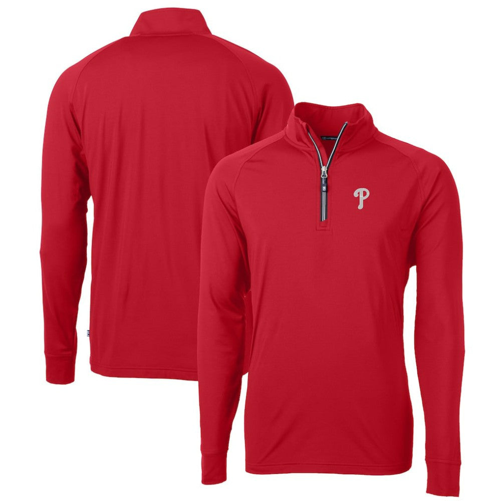 Philadelphia Phillies Cutter & Buck Big & Tall Adapt Eco Knit Stretch Recycled Quarter-Zip Pullover Top - Red - MLB Sale
