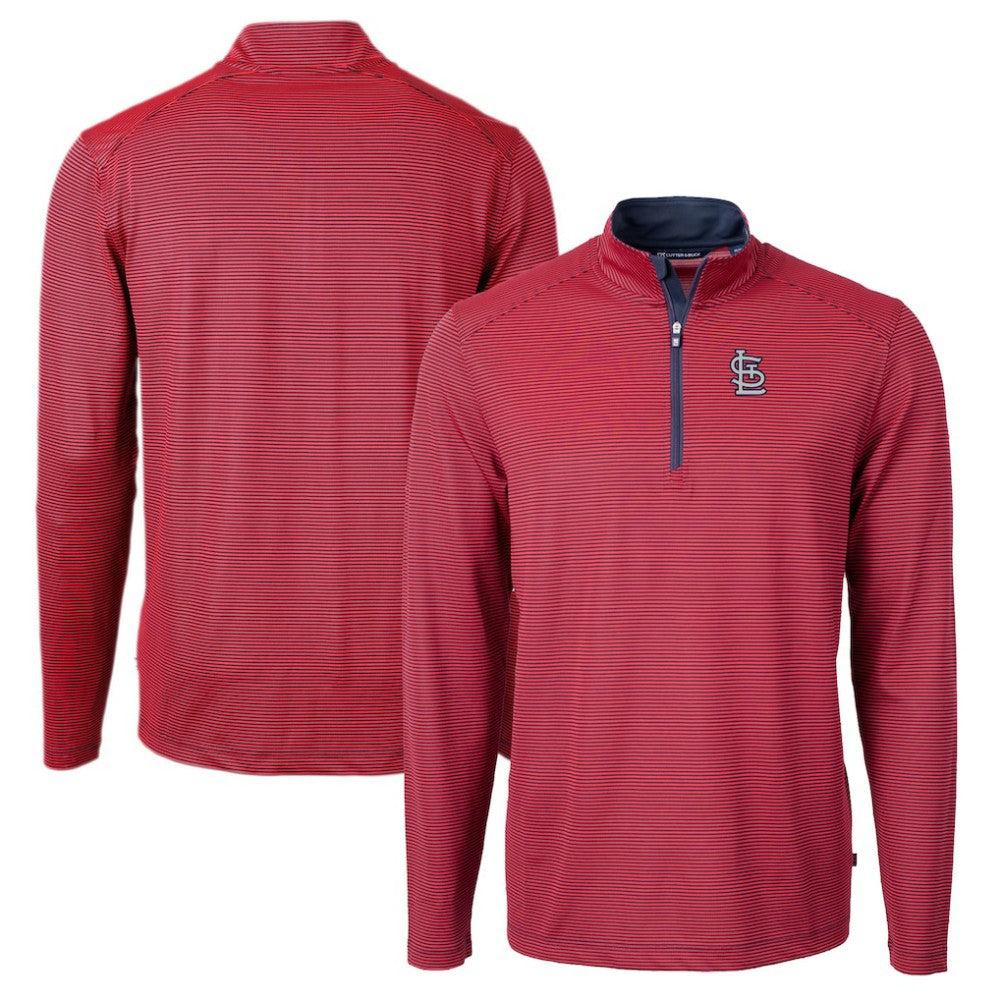 St. Louis Cardinals Cutter & Buck Big & Tall Virtue Eco Pique Micro Stripe Quarter-Zip Jacket - Red - MLB on Sale