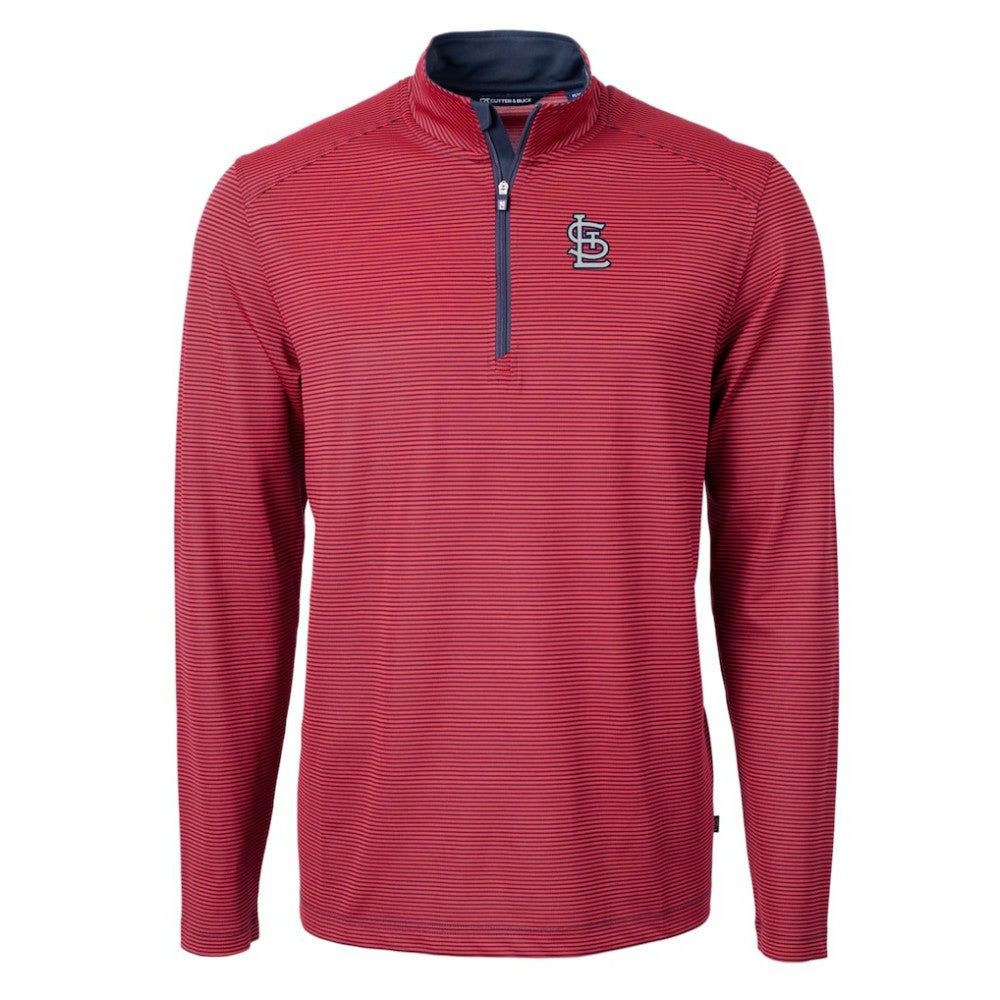 St. Louis Cardinals Cutter & Buck Big & Tall Virtue Eco Pique Micro Stripe Quarter-Zip Jacket - Red - MLB on Sale