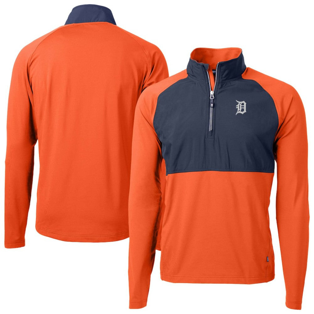 Detroit Tigers Cutter & Buck Adapt Eco Knit Hybrid Recycled Quarter-Zip Jacket - Orange - MLB Lifestyle
