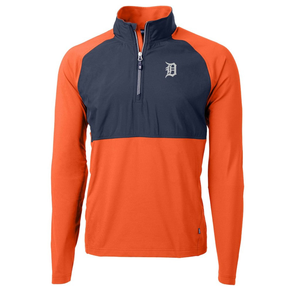 Detroit Tigers Cutter & Buck Adapt Eco Knit Hybrid Recycled Quarter-Zip Jacket - Orange - MLB Lifestyle