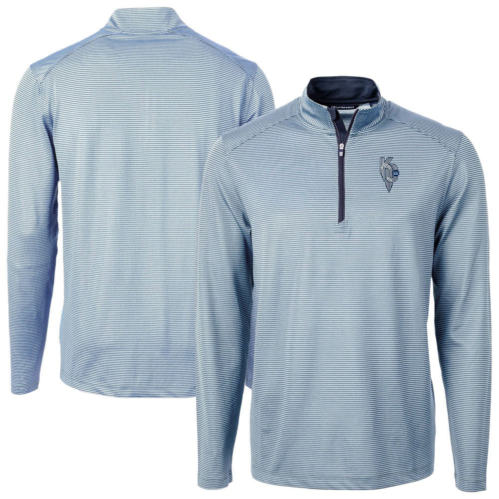 Kansas City Royals Cutter & Buck Virtue Eco Pique Micro Stripe Recycled Quarter-Zip Pullover Top - Light Blue - MLB Online