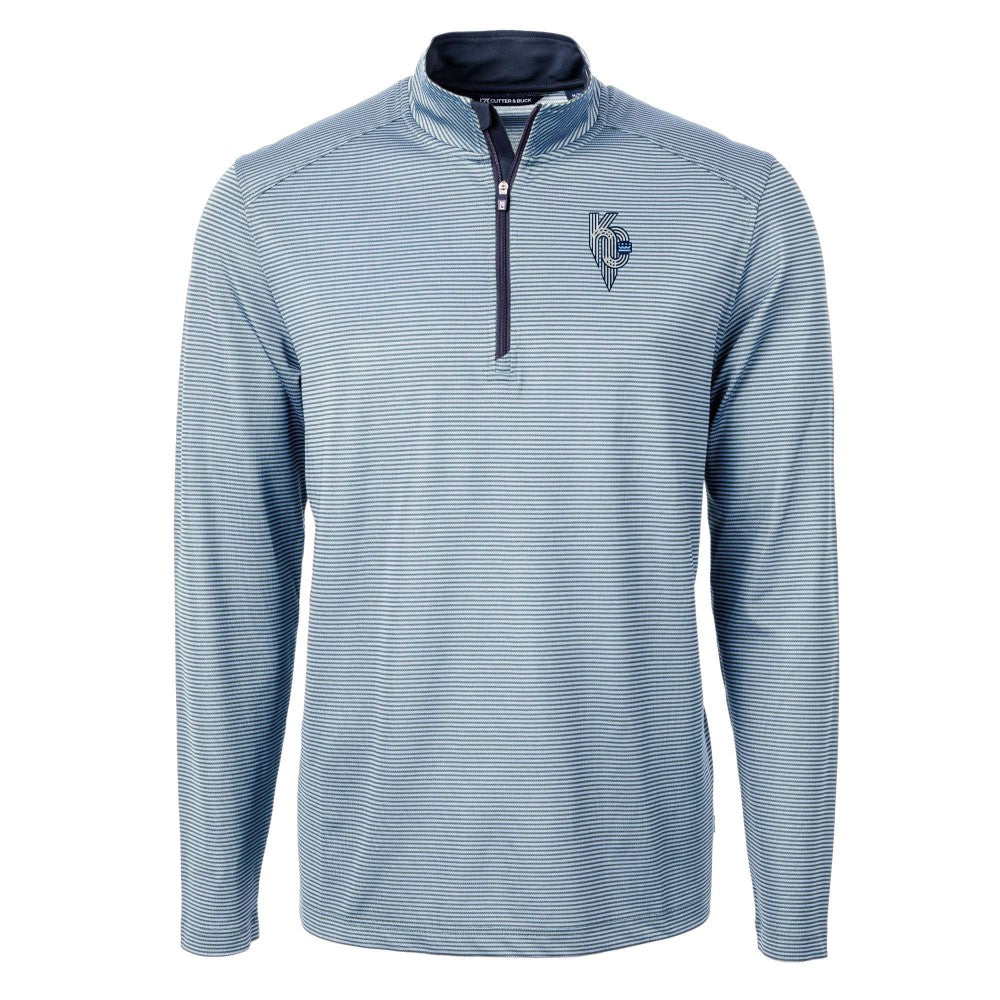 Kansas City Royals Cutter & Buck Virtue Eco Pique Micro Stripe Recycled Quarter-Zip Pullover Top - Light Blue - MLB Online