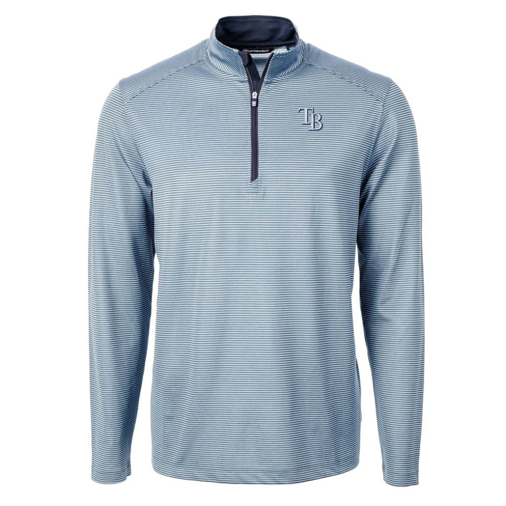 Tampa Bay Rays Cutter & Buck Virtue Eco Pique Micro Stripe Recycled Quarter-Zip Pullover Top - Light Blue - MLB Online