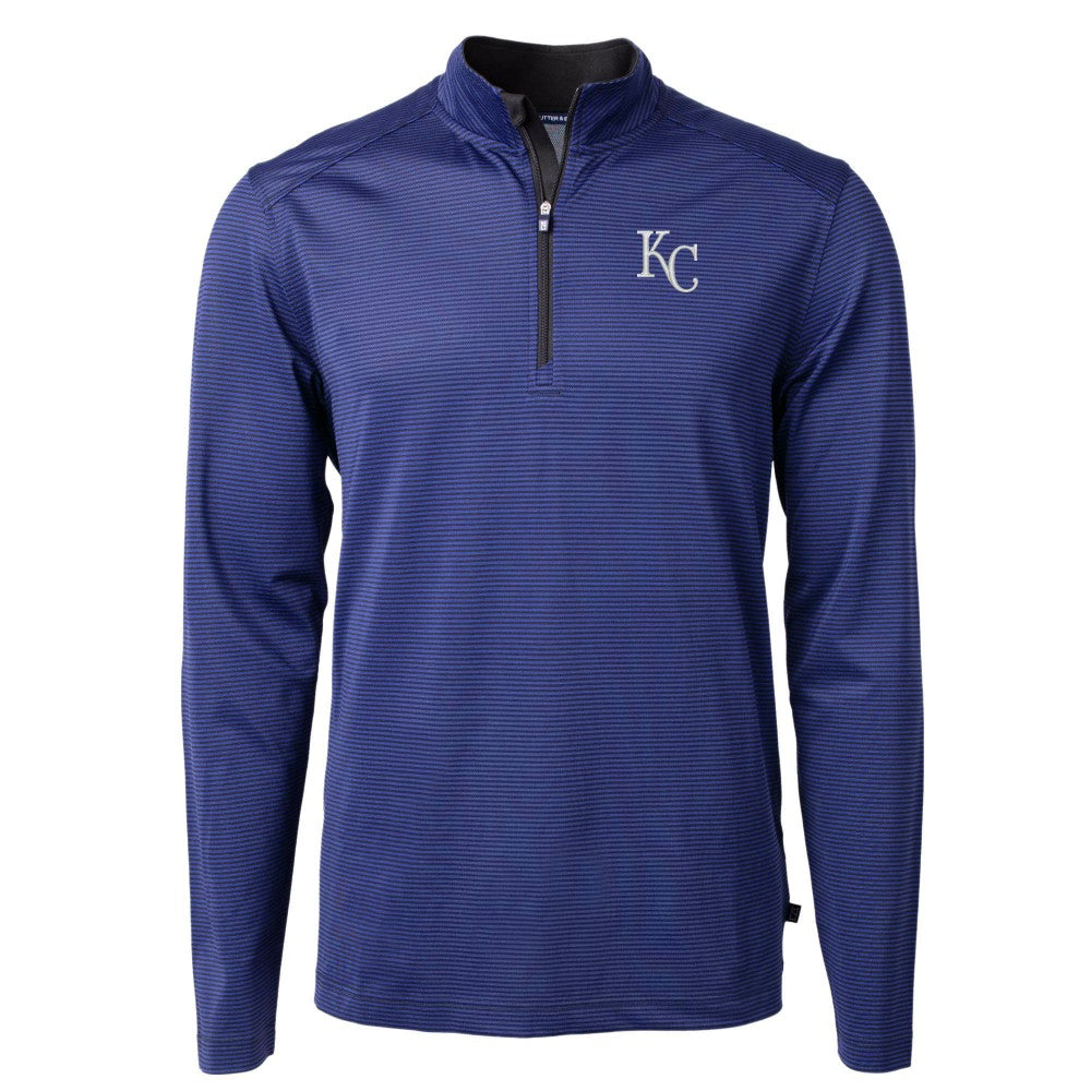 Kansas City Royals Cutter & Buck Virtue Eco Pique Micro Stripe Recycled Quarter-Zip Pullover Top - Royal - MLB Sale