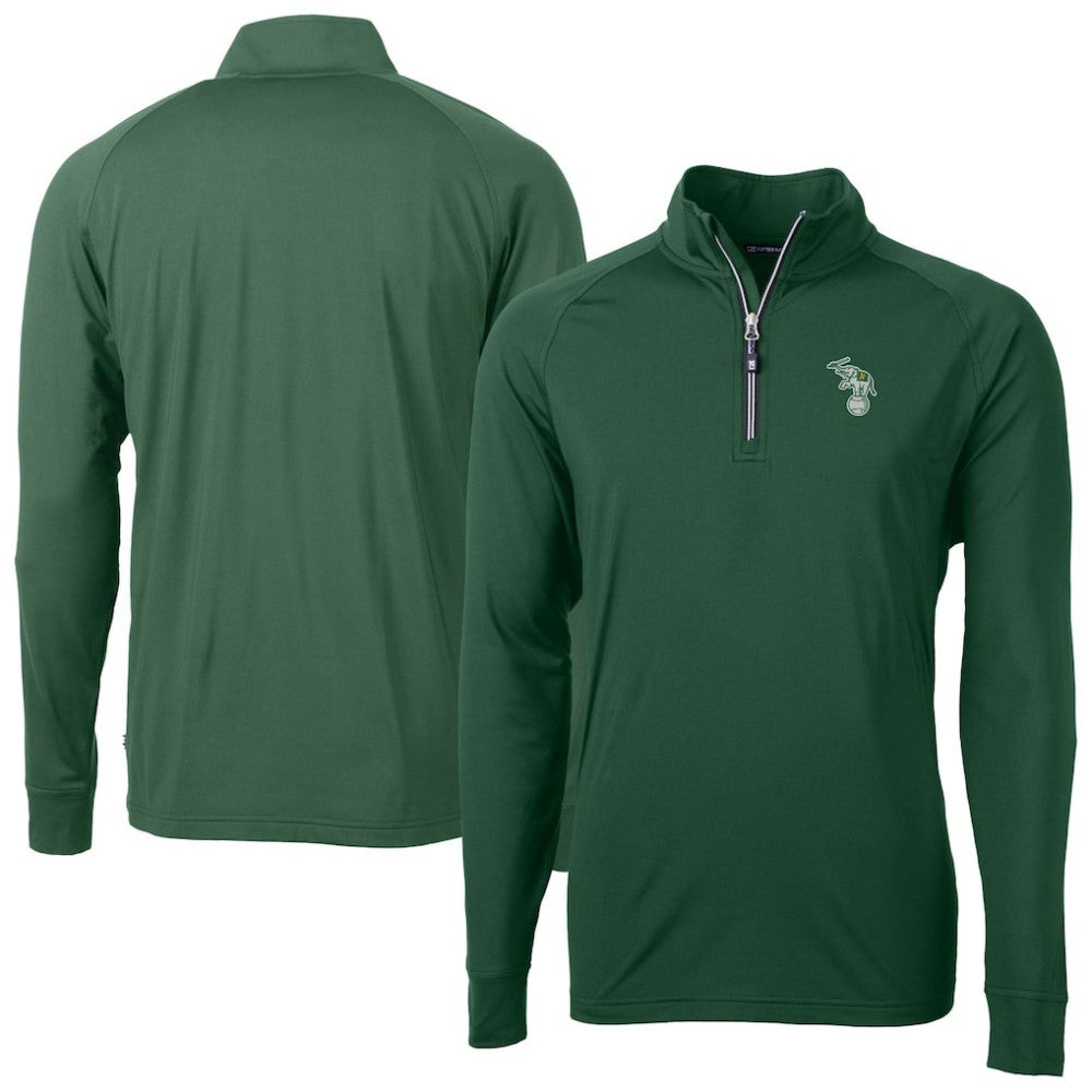 Athletics Cutter & Buck Stomper Adapt Eco Knit Stretch Recycled Quarter-Zip Pullover Top - Hunter Green - MLB Sale