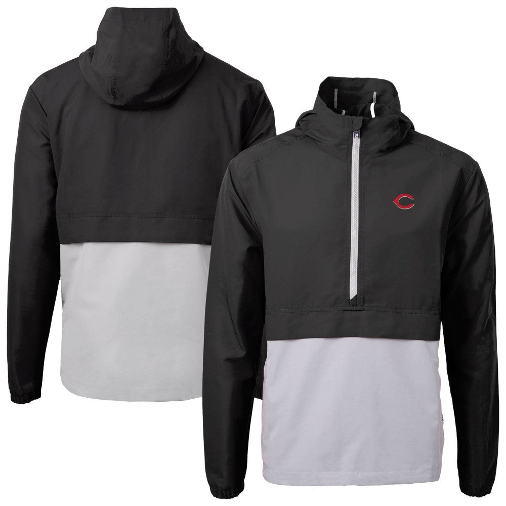 Cincinnati Reds Cutter & Buck Charter Eco Recycled Half-Zip Anorak Jacket - Black - MLB Lifestyle