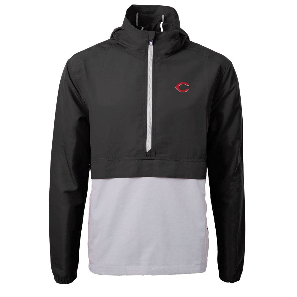 Cincinnati Reds Cutter & Buck Charter Eco Recycled Half-Zip Anorak Jacket - Black - MLB Lifestyle