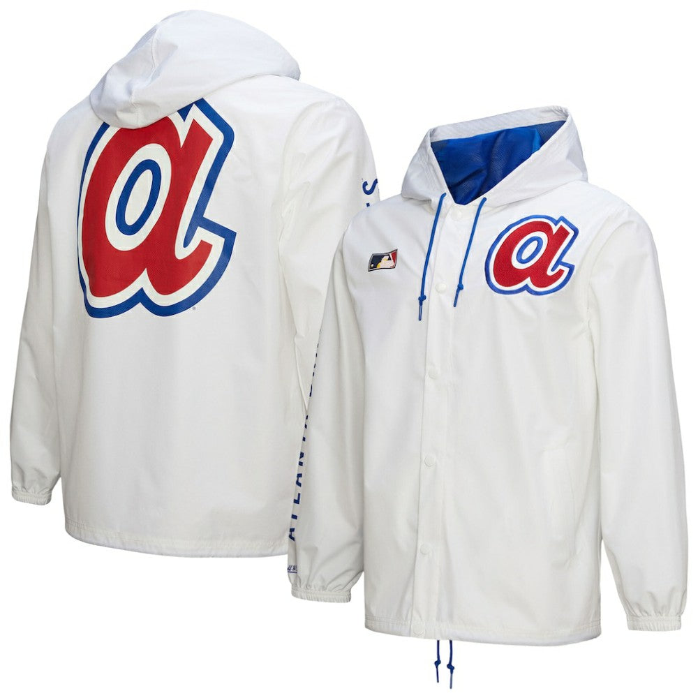 Atlanta Braves Mitchell & Ness Vintage Full-Snap Hooded Coaches Jacket - White - Mitchell & Ness Sale