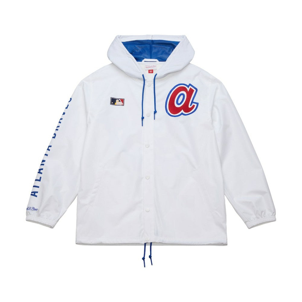 Atlanta Braves Mitchell & Ness Vintage Full-Snap Hooded Coaches Jacket - White - Mitchell & Ness Sale