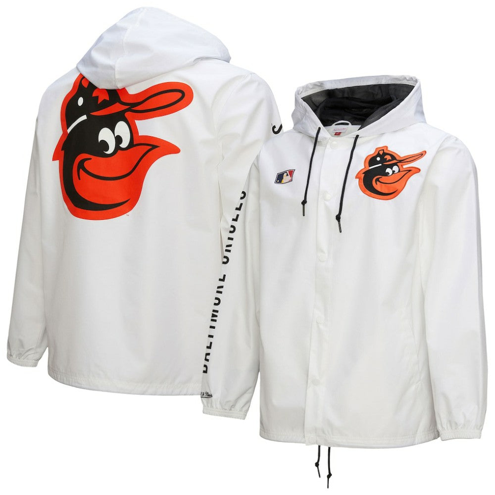 Baltimore Orioles Mitchell & Ness Vintage Full-Snap Hooded Coaches Jacket - White - Mitchell & Ness on Sale