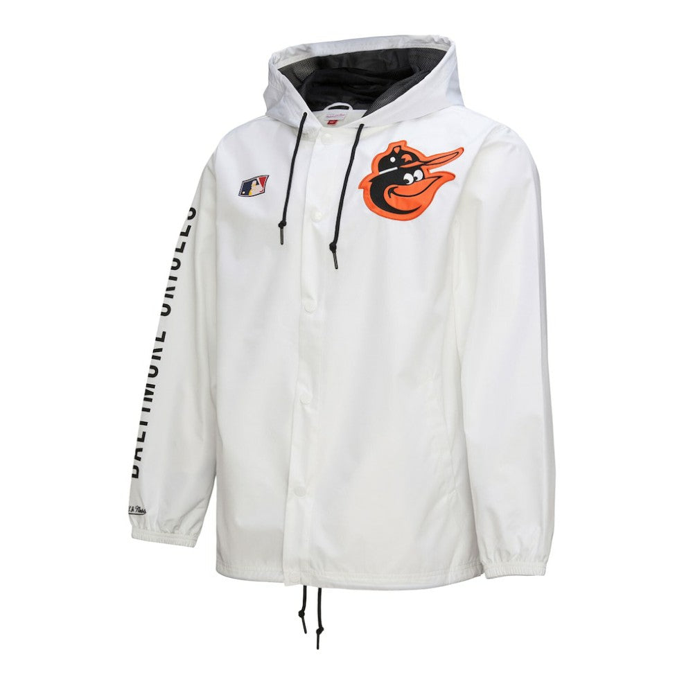 Baltimore Orioles Mitchell & Ness Vintage Full-Snap Hooded Coaches Jacket - White - Mitchell & Ness on Sale