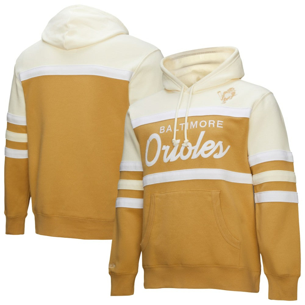Baltimore Orioles Mitchell & Ness Head Coach Pullover Hoodie - Tan/Cream - Mitchell & Ness Lifestyle