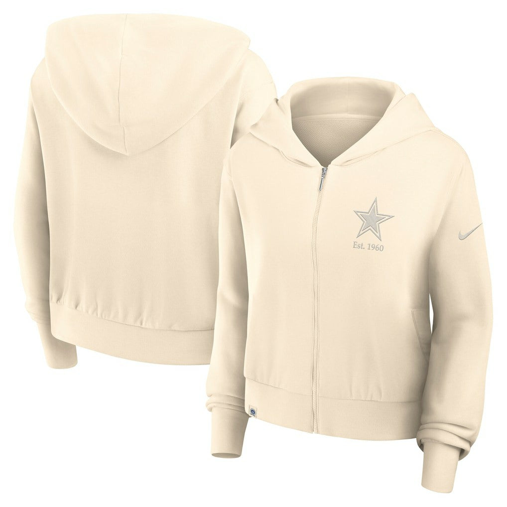 Nike Dallas Cowboys Women's Glory Cropped Full-Zip Hoodie Cream