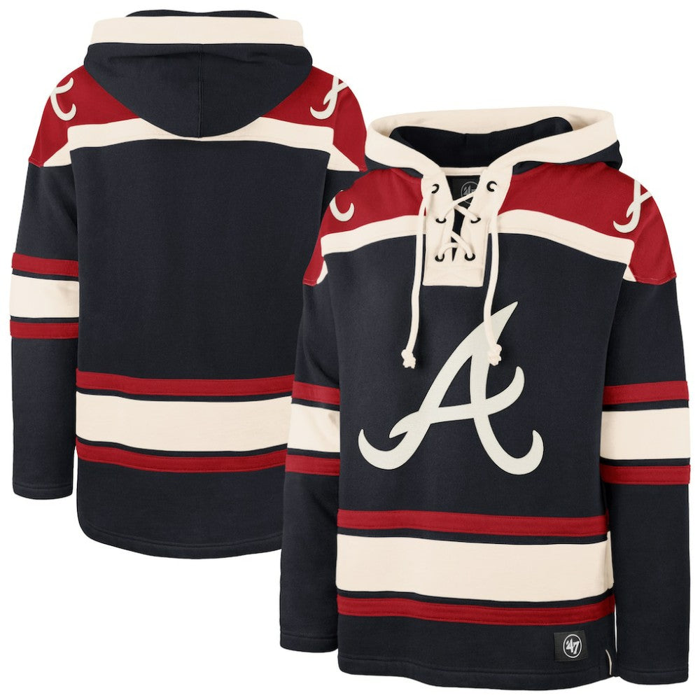 Atlanta Braves '47 Superior Lacer Pullover Hoodie - Navy - 47 brand on Sale