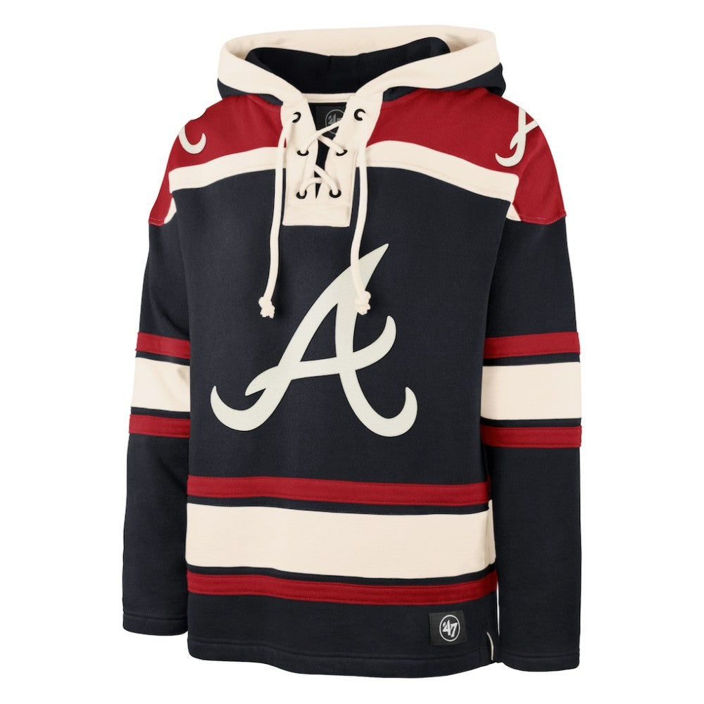 Atlanta Braves '47 Superior Lacer Pullover Hoodie - Navy - 47 brand on Sale
