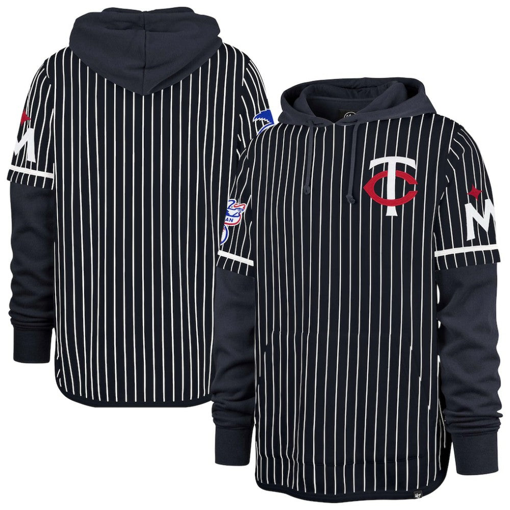 Minnesota Twins '47 Pinstripe Double Header Pullover Hoodie - Navy - 47 brand Online