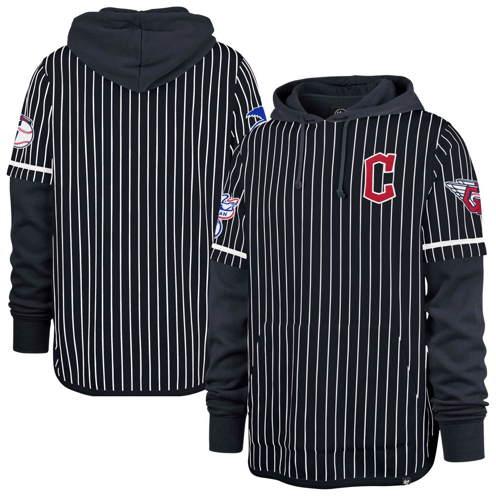 Cleveland Guardians '47 Pinstripe Double Header Pullover Hoodie - Navy - 47 brand Online