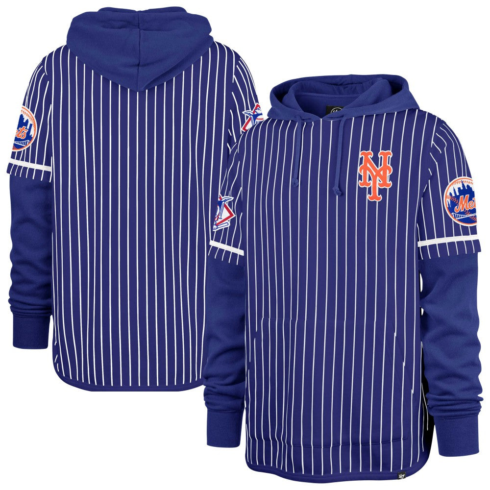 New York Mets '47 Pinstripe Double Header Pullover Hoodie - Royal - 47 brand Online