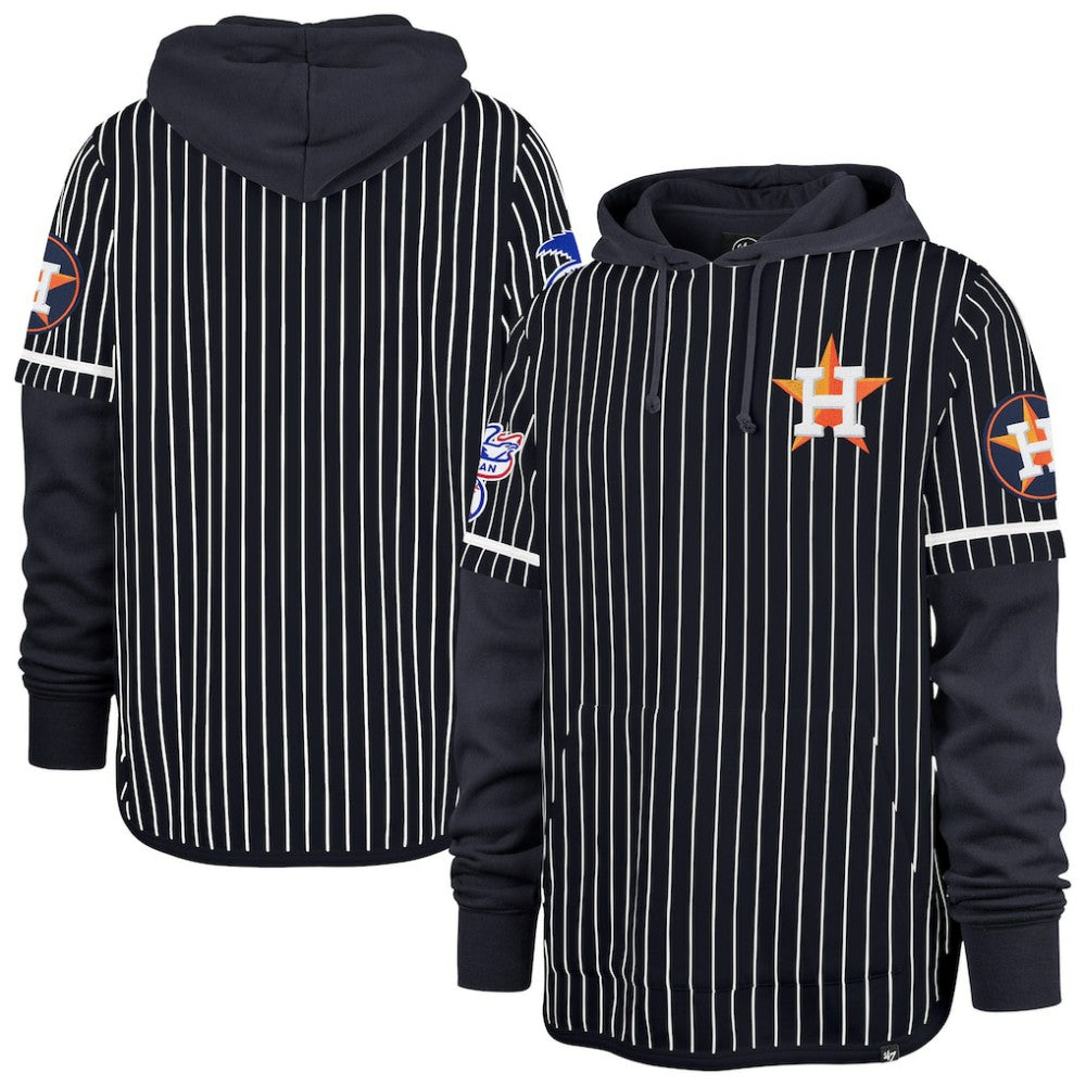 Houston Astros '47 Pinstripe Double Header Pullover Hoodie - Navy - 47 brand Discount