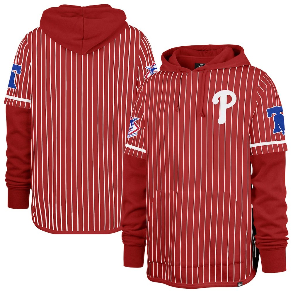 Philadelphia Phillies '47 Pinstripe Double Header Pullover Hoodie - Red - 47 brand Discount