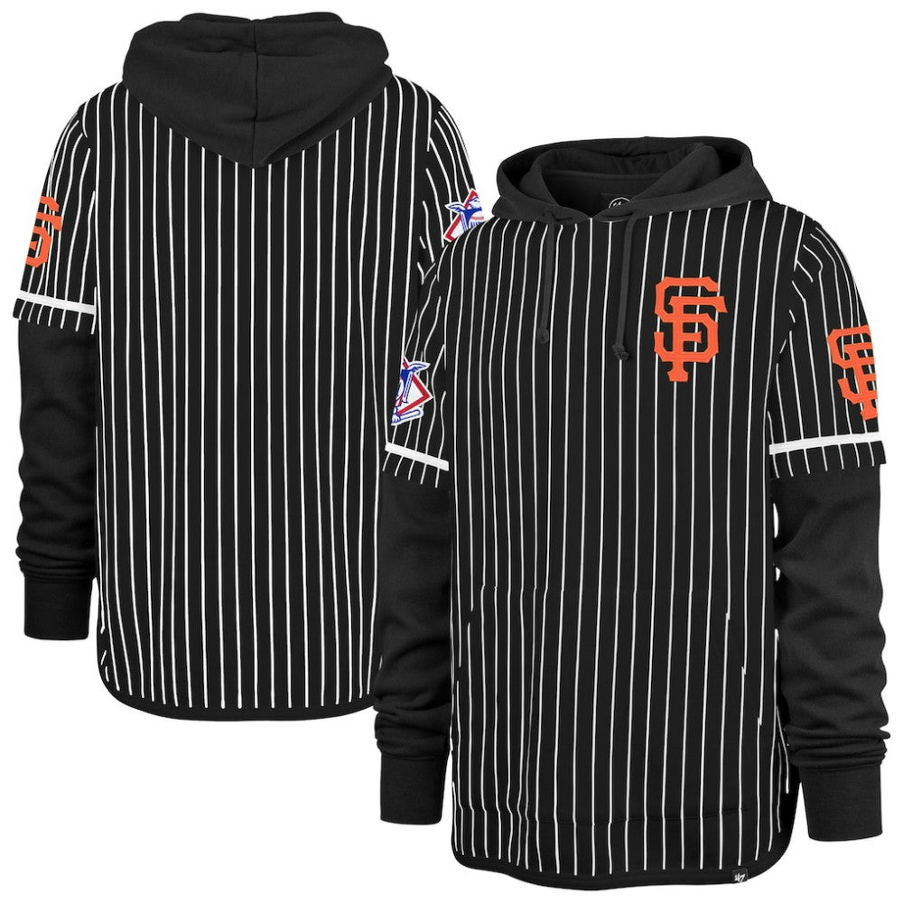San Francisco Giants '47 Pinstripe Double Header Pullover Hoodie - Black - 47 brand Sale