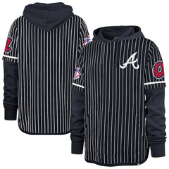 Atlanta Braves '47 Pinstripe Double Header Pullover Hoodie - Navy - 47 brand Lifestyle