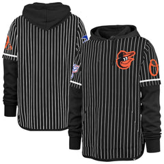 Baltimore Orioles '47 Pinstripe Double Header Pullover Hoodie - Black - 47 brand Sale