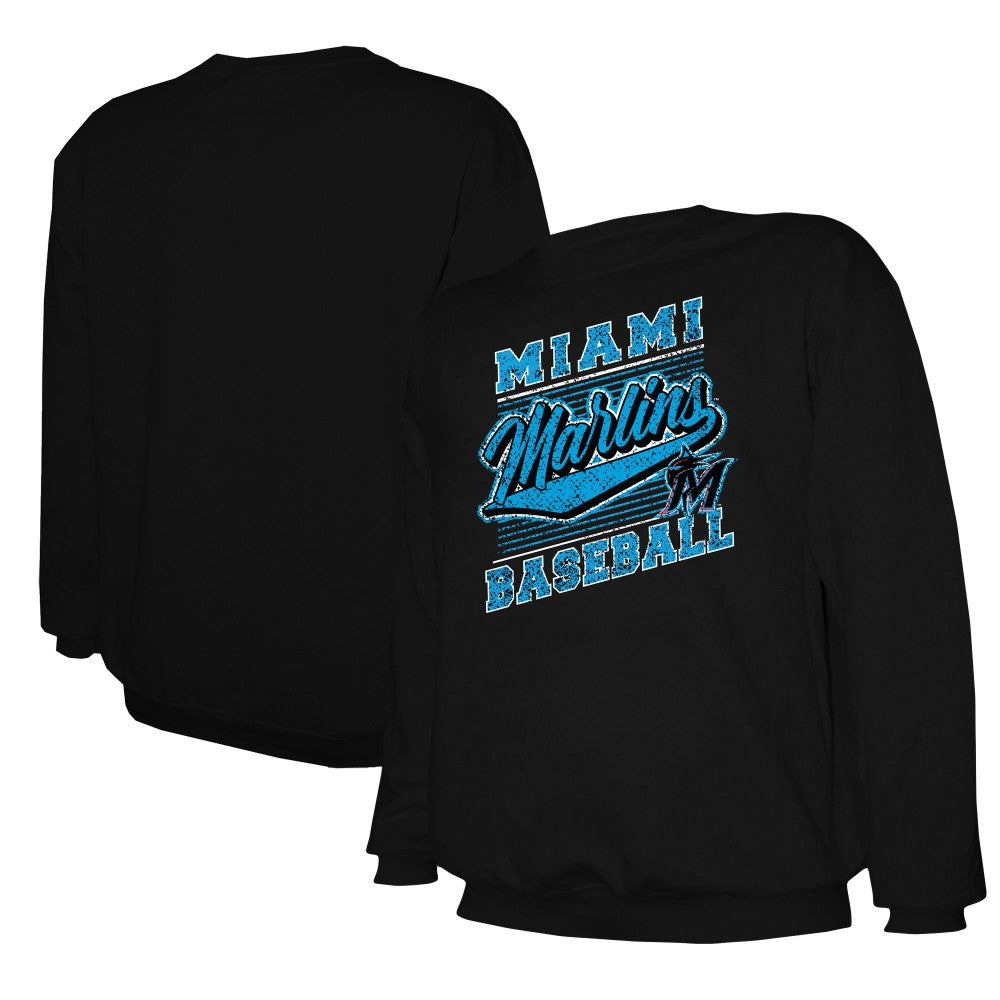 Miami Marlins Stitches Lightweight Crew Sweatshirt - Black - MLB on Sale