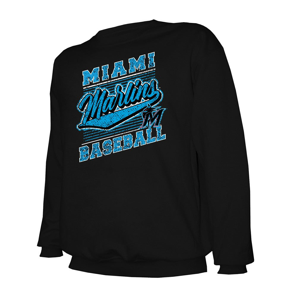 Miami Marlins Stitches Lightweight Crew Sweatshirt - Black - MLB on Sale