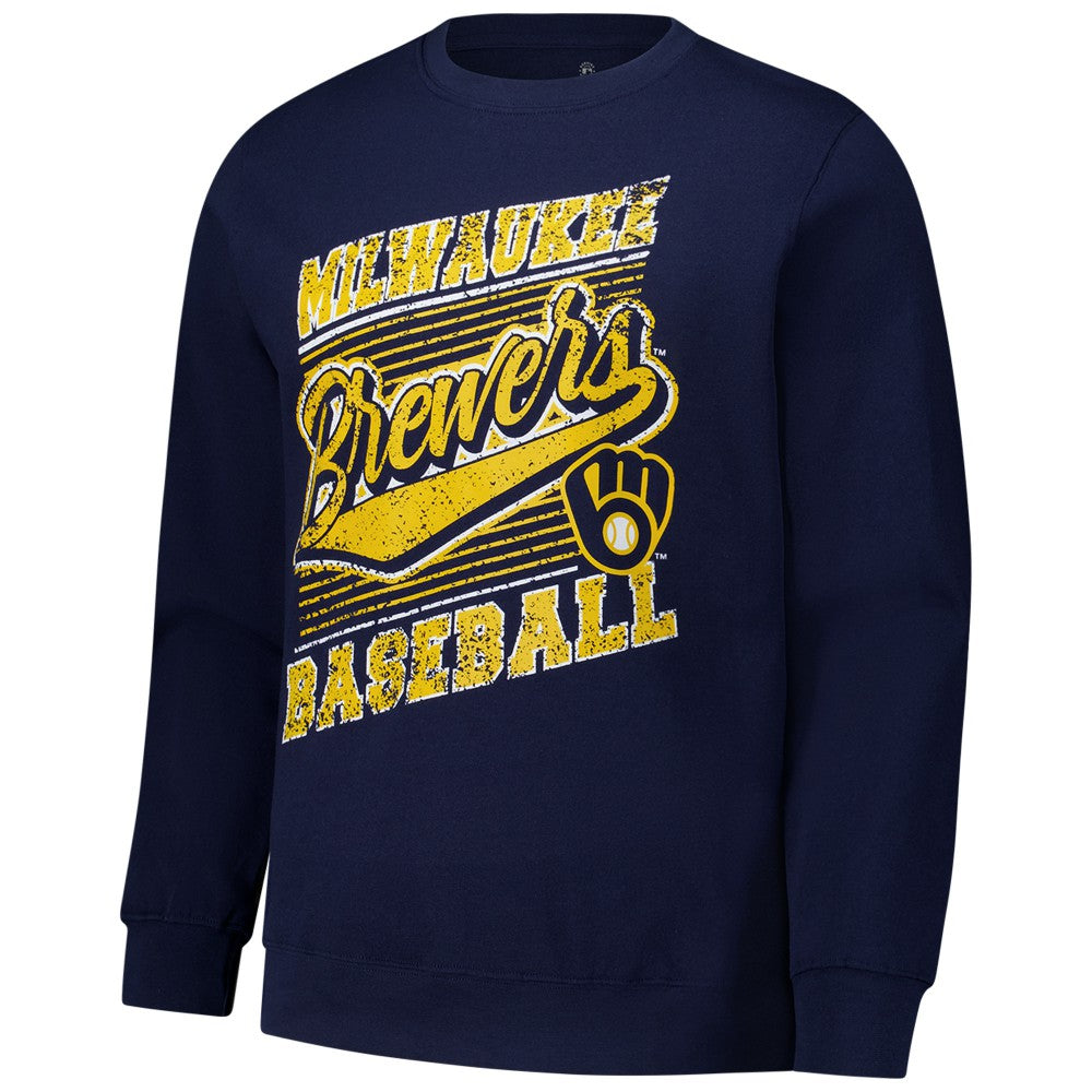 Milwaukee Brewers Stitches Lightweight Crew Sweatshirt - Navy - MLB Online