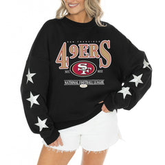 San Francisco 49ers Gameday Couture Women's Rhinestone Star Sleeve Settle the Score Oversized Tri-Blend Pullover Black
