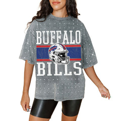 Buffalo Bills Gameday Couture Women's Oversized Mini Rhinestone Classic T-Shirt Gray